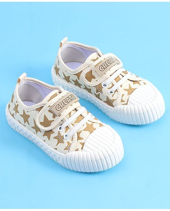 Pine Kids Velcro Closure Casual Shoes With Star Print - Beige