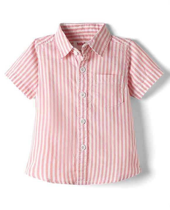 Babyhug Cotton Woven Half Sleeves Striped Shirt - Peach