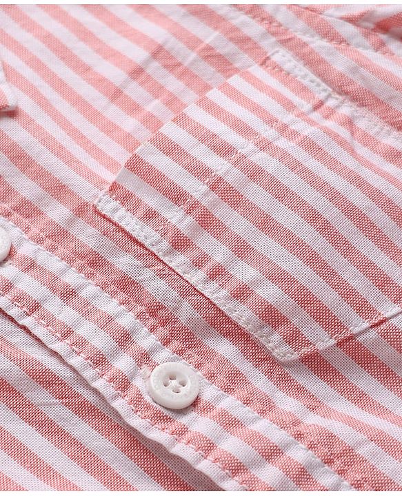 Babyhug Cotton Woven Half Sleeves Striped Shirt - Peach