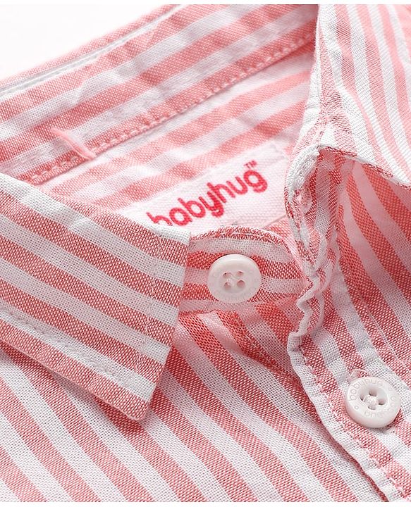 Babyhug Cotton Woven Half Sleeves Striped Shirt - Peach