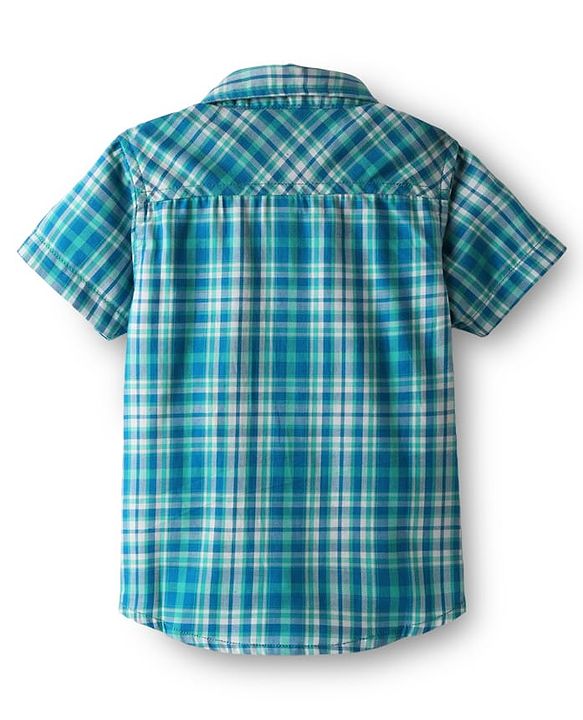 Babyhug Cotton Woven Half Sleeves Checkered Shirt - Teal Blue