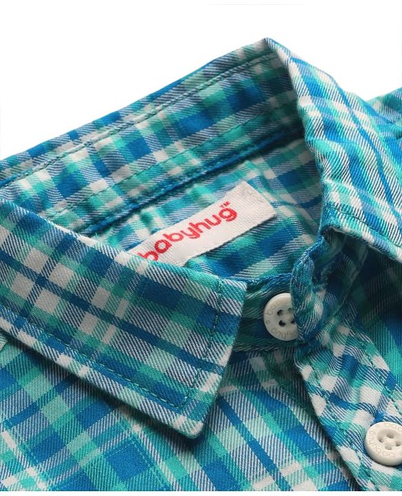 Babyhug Cotton Woven Half Sleeves Checkered Shirt - Teal Blue