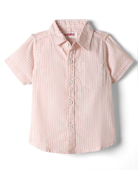 Babyhug Cotton Woven Half Sleeves Striped Shirt - Peach