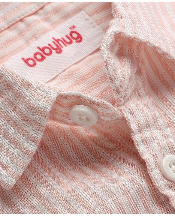 Babyhug Cotton Woven Half Sleeves Striped Shirt - Peach