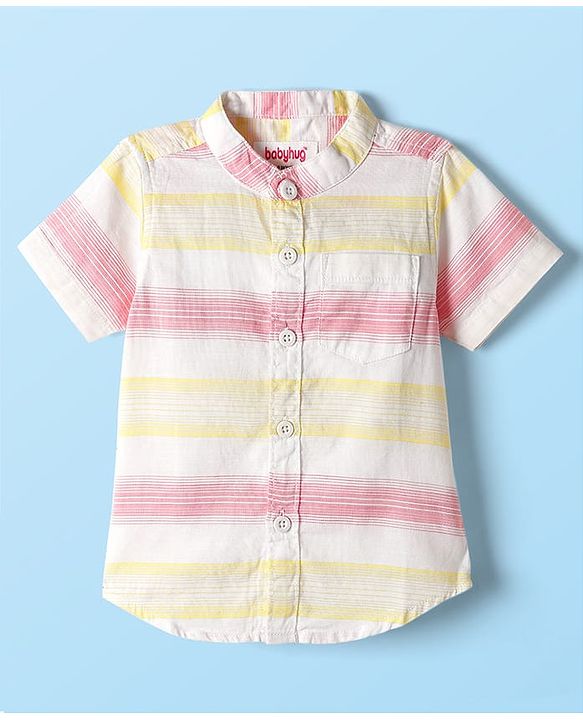 Babyhug Cotton Woven Half Sleeves Mandarin Collar Striped Shirt - Multicolor