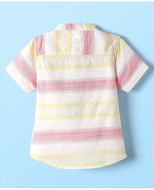 Babyhug Cotton Woven Half Sleeves Mandarin Collar Striped Shirt - Multicolor