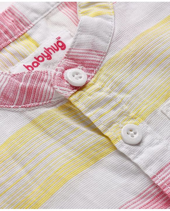 Babyhug Cotton Woven Half Sleeves Mandarin Collar Striped Shirt - Multicolor