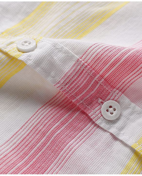 Babyhug Cotton Woven Half Sleeves Mandarin Collar Striped Shirt - Multicolor