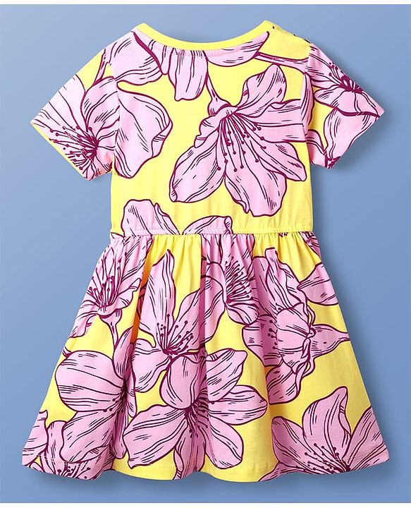 Pine Kids Cotton Knit Half Sleeves One Piece Frock with Floral Print - Multicolor