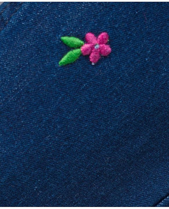 Babyhug Denim Full Length Washed Jeans With Stretch & Floral Embroidery - Navy Blue