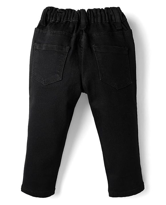 Babyhug Denim Full Length Washed Jeans With Stretch & Star Foil Print - Black