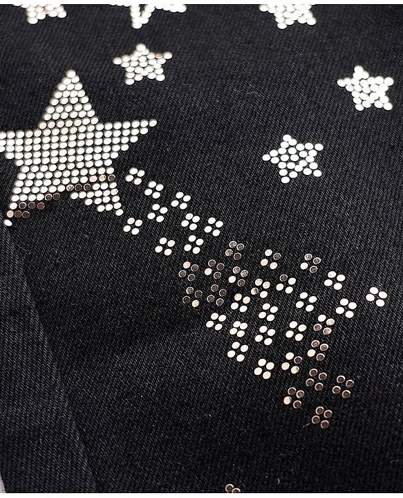 Babyhug Denim Full Length Washed Jeans With Stretch & Star Foil Print - Black
