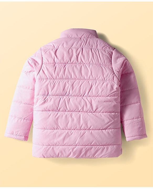Pine Kids Woven Full Sleeves Front Open Quilted Jacket with High Neck - Baby Pink