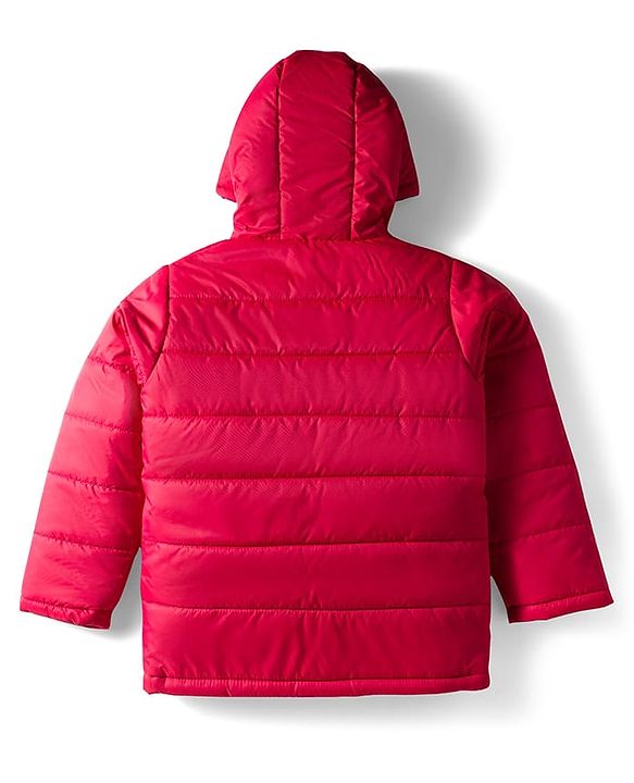 Pine Kids Woven Full Sleeves Solid Hooded Padded Jacket - Red