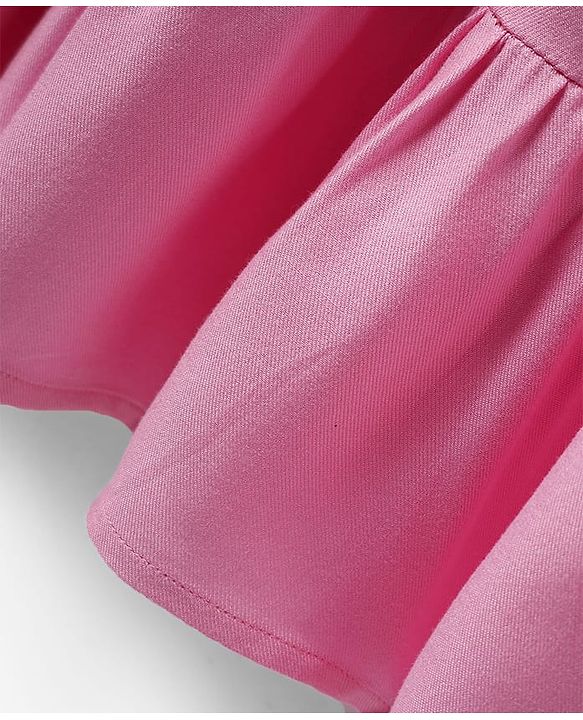 Pine Kids Viscose Woven Flutter Sleeves Solid Color Frock - Pink