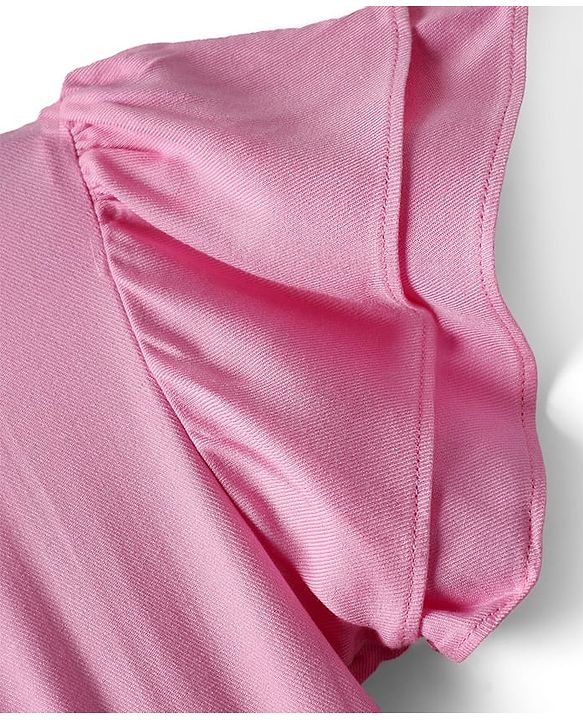 Pine Kids Viscose Woven Flutter Sleeves Solid Color Frock - Pink