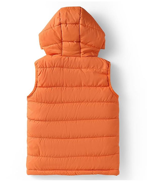 Babyhug Woven Sleeveless Solid Color Padded Hooded Jacket - Olive Green