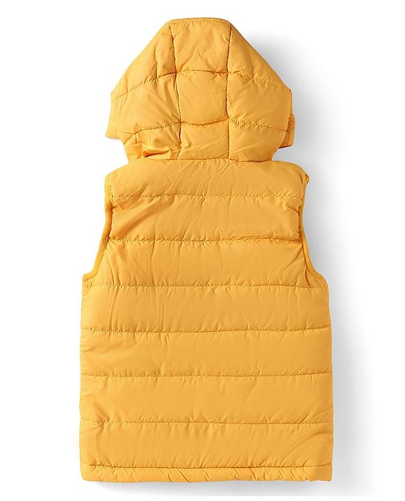 Babyhug Woven Sleeveless Solid Color Padded Hooded Jacket - Olive Green