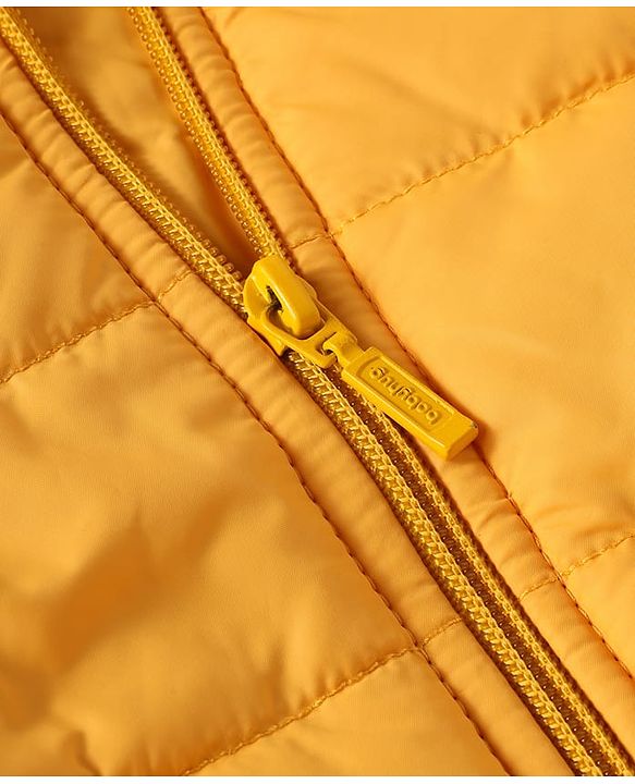 Babyhug Woven Sleeveless Solid Padded Hooded Jacket - Yellow