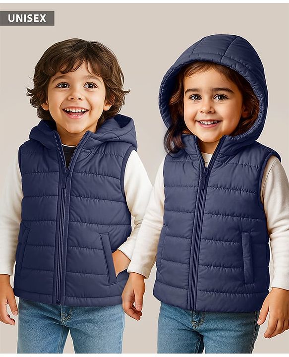Babyhug Woven Sleeveless Solid Color Padded Hooded Jacket - Olive Green