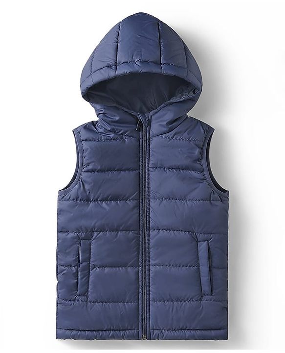 Babyhug Woven Sleeveless Solid Color Padded Hooded Jacket - Olive Green