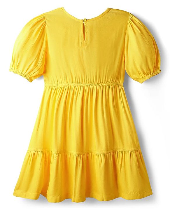 Pine Kids Woven Half Sleeves Solid Color Frock - Yellow