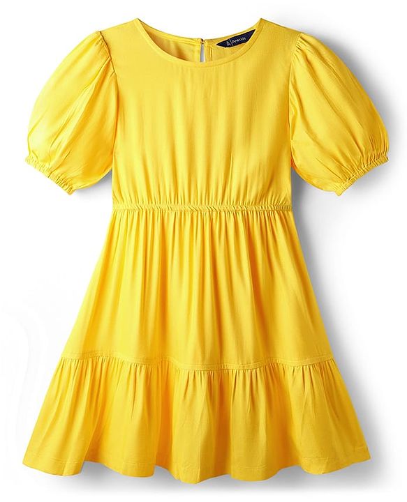 Pine Kids Woven Half Sleeves Solid Color Frock - Yellow