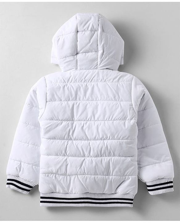 Babyhug Woven Full Sleeves Hooded Padded Jacket With Alphabet Patch - White