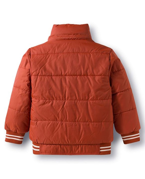 Babyhug Woven Full Sleeves Hooded Padded Jacket with Patch Detailing - Brown