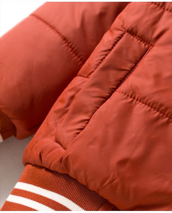 Babyhug Woven Full Sleeves Hooded Padded Jacket with Patch Detailing - Brown