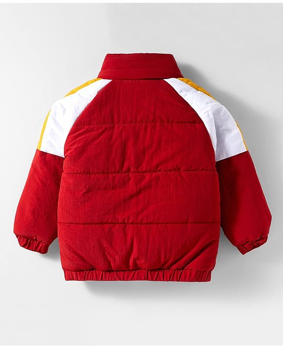 Babyhug Woven Full Sleeves Padded Jacket With Detachable Hood Kangaroo Pocket & Cut & Sew - Rust Orange