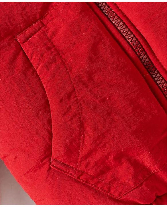 Babyhug Woven Full Sleeves Padded Jacket With Detachable Hood Kangaroo Pocket & Cut & Sew - Rust Orange