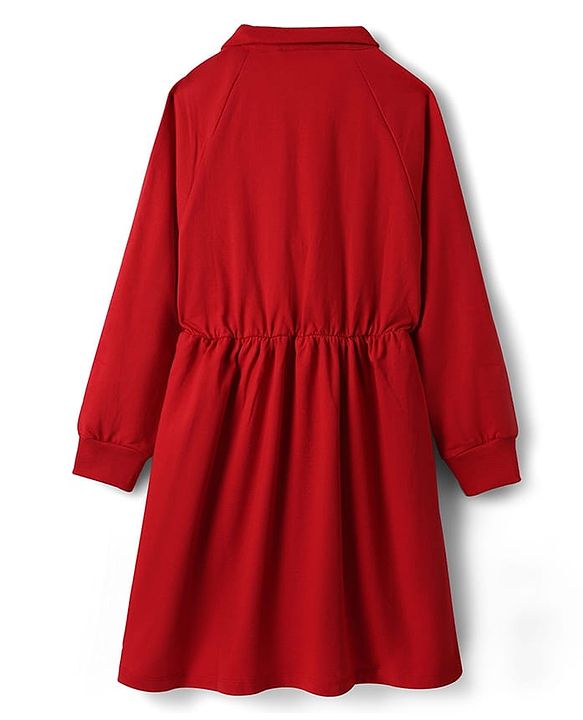 Pine Kids Cotton Knit Full Raglan Sleeves Solid Colour Winter Dress - Maroon