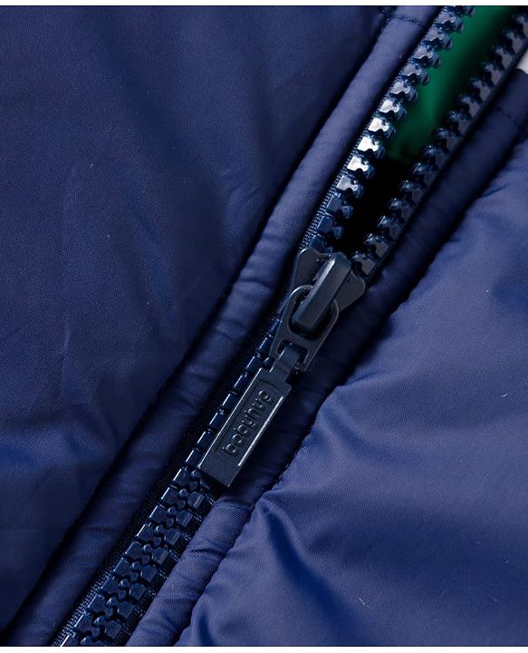 Babyhug Woven Full Sleeves Padded Hooded Jacket With Patch Detailing - Navy Blue
