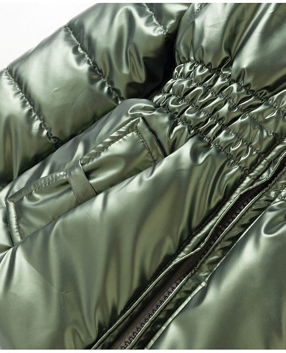 Babyhug Woven Full Sleeves Padded Hooded Jacket with Sequin Star Design - Olive Green