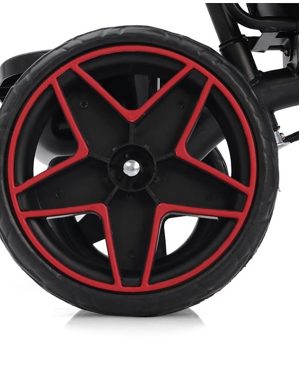 Babyhug Plug & Play Tricycle with Parental Push Handle & Cushion Seat  Red| High Backrest| Non-slip Pedals| Removable Safety Bar| Foldable Footrest| Puncture Proof Wheels