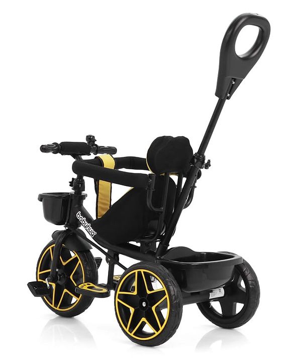 Babyhug Toddler Tricycle with Parental Push Handle, Cushioned Seat, Removable Safety Bar & Foldable Footrest  Plug & Play, Durable EVA Wheels  Yellow
