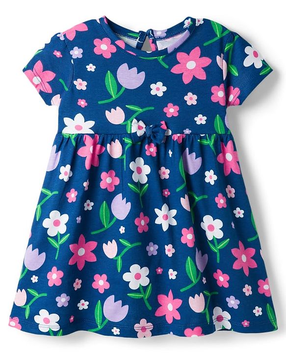 Babyhug Cotton Knit Half Sleeves Floral Printed Frock with Bloomer - Purple