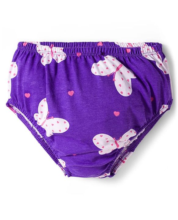 Babyhug Cotton Knit Half Sleeves Butterfly Printed Frock With Bow Applique & Bloomer - Purple