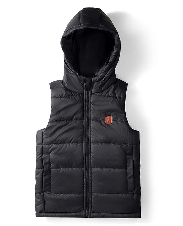 Pine Kids Woven Sleeveless Solid Hooded Padded Jacket - Black