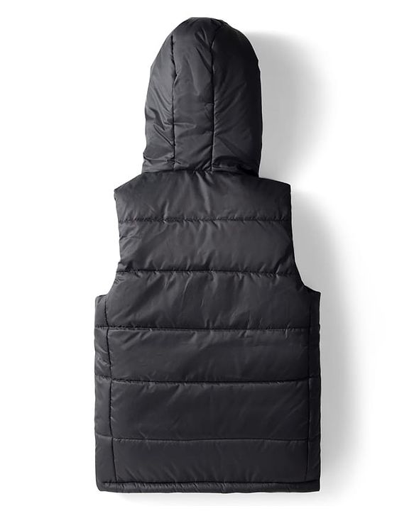 Pine Kids Woven Sleeveless Solid Hooded Padded Jacket - Black