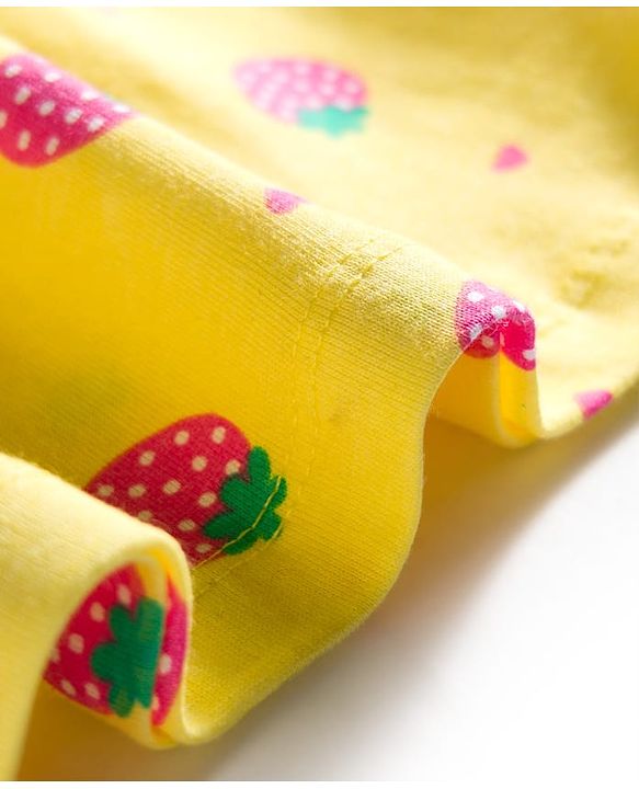 Babyhug Cotton Knit Half Sleeves Frock With Strawberry Print & Bloomer - Yellow