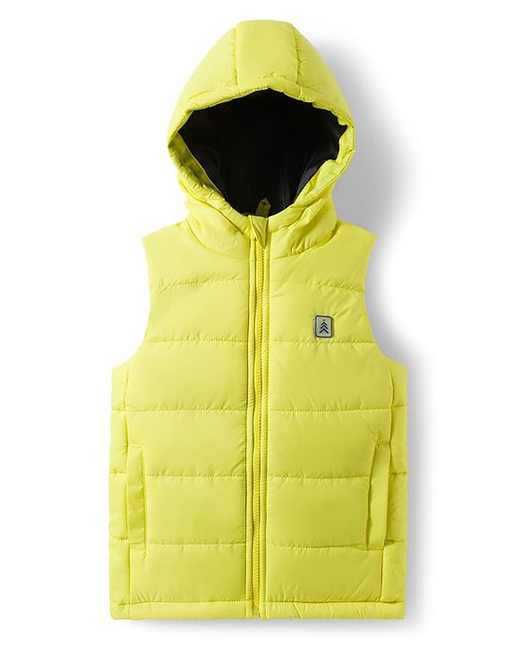 Pine Kids Woven Sleeveless Solid Color Padded Hooded Jacket - Lemon
