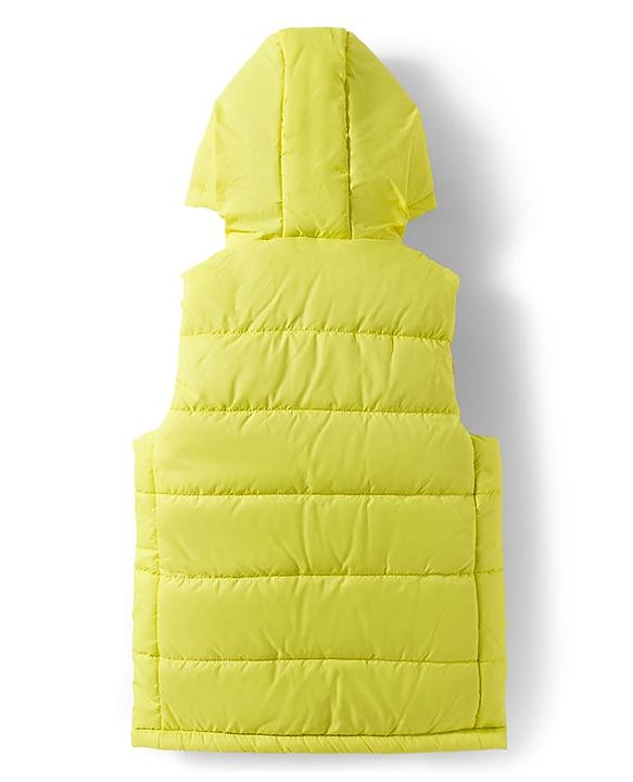 Pine Kids Woven Sleeveless Solid Color Padded Hooded Jacket - Lemon