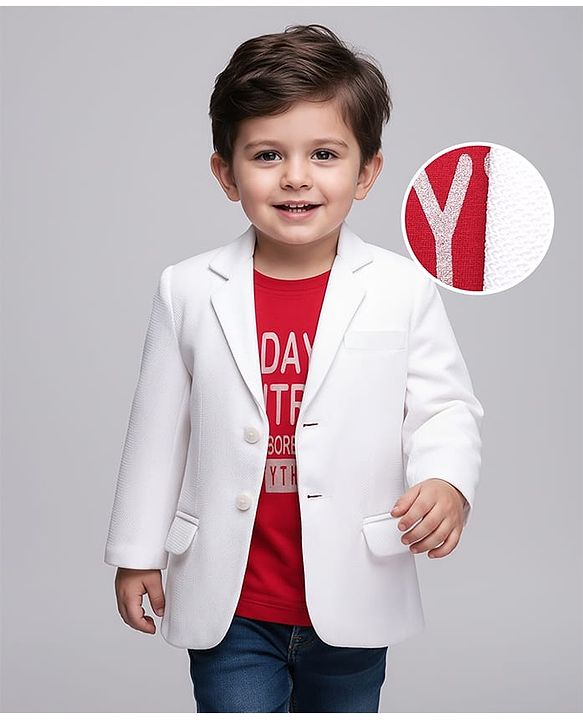 Babyhug Knit Full Sleeves Solid Color Blazer with T-Shirt - White & Red