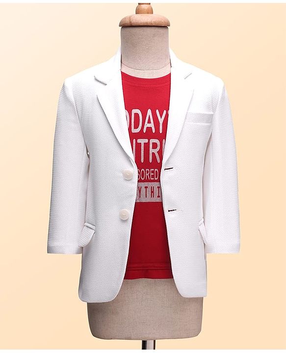 Babyhug Knit Full Sleeves Solid Color Blazer with T-Shirt - White & Red