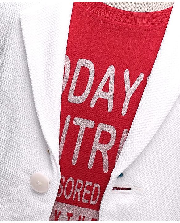 Babyhug Knit Full Sleeves Solid Color Blazer with T-Shirt - White & Red