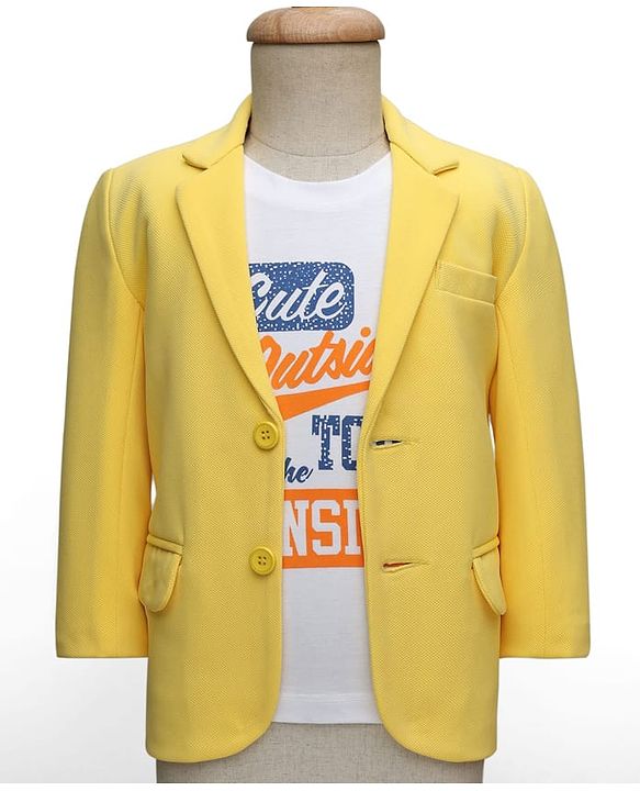 Babyhug Knit Full Sleeves Solid Coloured Partywear Blazer With Text Printed Tee - Yellow
