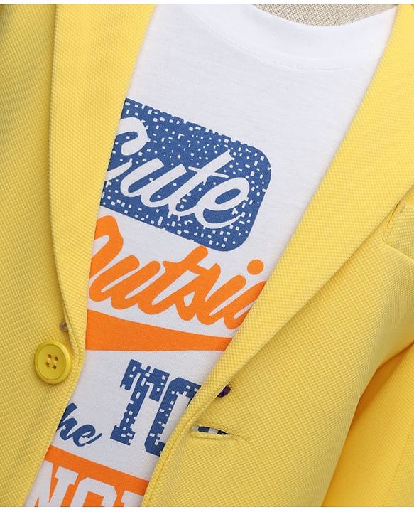 Babyhug Knit Full Sleeves Solid Coloured Partywear Blazer With Text Printed Tee - Yellow