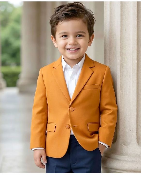 Babyhug Woven Full Sleeves Solid Coloured Blazer With Front Pockets - Mustard